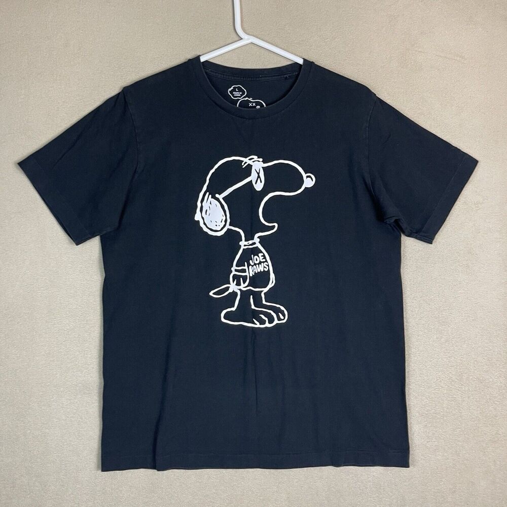 KAWS x Uniqlo x Peanuts Joe‎ Kaws Yawn Shirt Mens Large Black Snoopy Outline Tee